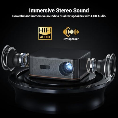 HAPPRUN 2000 ANSI 4K Decoding Projector with WiFi and Bluetooth, Auto Focus | 300'' Display for Indoor/Outdoor, Portable Home Theater, Smart Movie Projector Compatible with Phone/TV Stick/PC/PS5
