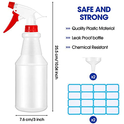 18 Pack Spray Bottles in Bulk,16 oz Plastic Empty Clear Spray Bottles for Cleaning Solution Leak Proof Refillable with Label Funnels and Adjustable Nozzle for Home Gardening Commercial