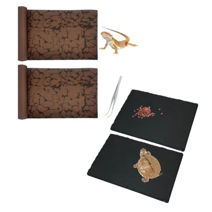 Tfwadmx 2 Pcs Reptile Carpet Sand Mat (20" L*12" W) &2 Pcs Reptile Basking Platform (12" L*6" W)