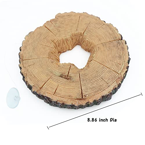AQUA KT Aquatic Turtle Tree Trunk Round Freestanding Floating Dock Island Climbing Basking Platform Large Non Slip with Suction Cup, for Pond and Amphibian Reptile Terrarium Habitat - color: Large