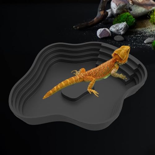Reptile Bathing Pool Tortoise Water Dish Lizards Habitat Turtle Bath for Gecko Tortoise, Black S - color: Black S