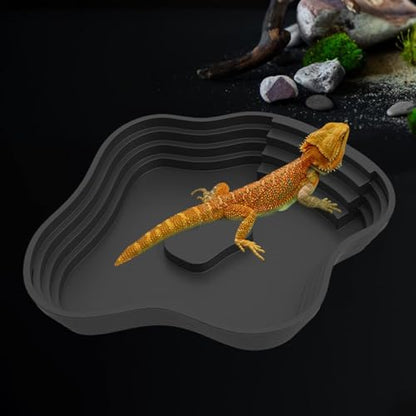 Reptile Bathing Pool Tortoise Water Dish Lizards Habitat Turtle Bath for Gecko Tortoise, Black S - color: Black S
