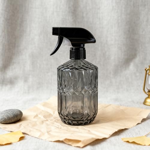 Glass Handheld Spray Bottle, 15oz Refillable Water Bottle Spray, Reusable Adjustable Nozzle Plant Mister Spray Bottles Indoor, Plant Mister for Hair, Cleaning, Gardening, Pets Care (Dark Grey) - color: Dark Grey a
