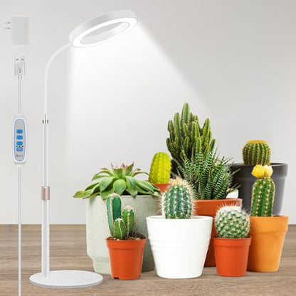Aumtrly Desk Grow Light Full Spectrum with Base for Indoor Plants Growing | 80 LED, White Halo Design, 24.5-inch Height Adjustable, 6/12/16H Timer, 5 Dimming Levels, 3 Light Modes, Flexible Gooseneck - size: 1 head 24.5inch/white
