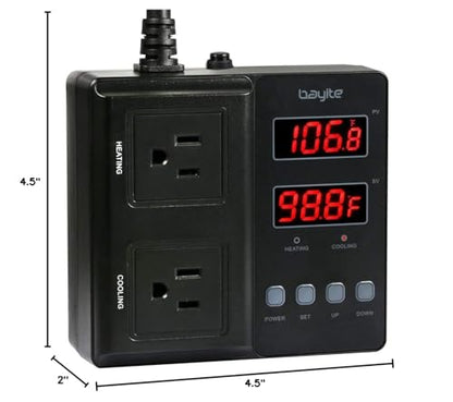 BTC211 Temperature Controller 1650W 15A | Dual Digital Outlet Thermostat Plug, Pre-Wired, 2 Stage Heating&Cooling Mode, 110V - 240V, Fermentation BBQ Reptile Aquarium