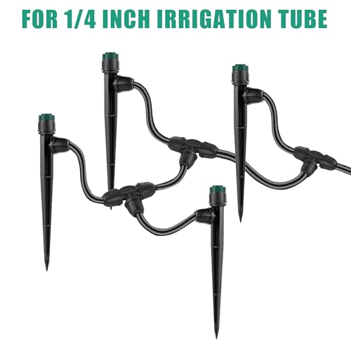 Drip Irrigation Emitters Sprayers for 1/4" Tubing, Adjustable 360 Degree Water Flow Sprayer on 5.5" Arrow Stake,with 1/4" Locked Tee for Watering System(30Pcs Sprayers and 30Pcs Tee) - style: 30Pcs Sprayers and 30Pcs Tee