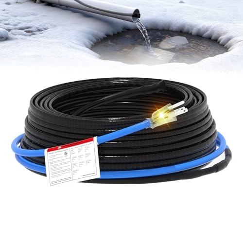 125FT Self-Regulating Heating Cable, 120V Corrosion Resistant | Fluoropolymer Heat Cable for Sewage Pipes, Wastewater Systems and Sump Pumps, Provides Freeze Protection in Cold Weather - style: 125FT