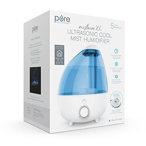 Pure Enrichment MistAire XL Ultrasonic Cool Mist Humidifier - All Day Operation for Large Rooms, 1 Gallon Tank, Variable Mist Control, Automatic Shut-Off, Whisper Quiet, and Optional Night Light - size: MistAire XL (Extra Large)