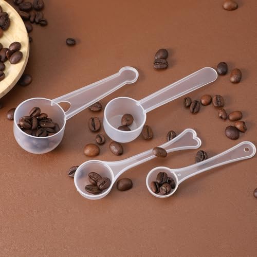 4 Pcs Measuring Spoons Set, Clear Long Handle Plastic Measuring Spoons Coffee Protein Milk Powder Scoops Spoon Kitchen Tools for Creatine Protein Formula Gram Measurings Scooper (1g/3g/5g/10g)