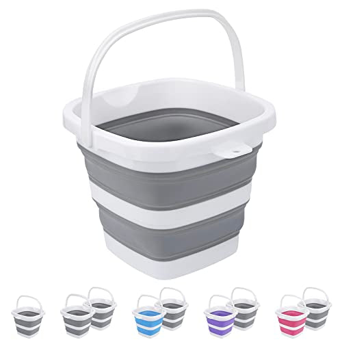 Collapsible Bucket, 5L 1.3Gallon Small Cleaning Mop Buckets for Household Outdoor Car Washing Tub Plastic Foldable Portable Camping Beach Sand Water Pot Pail Space Saving Square - color: 5l-grey