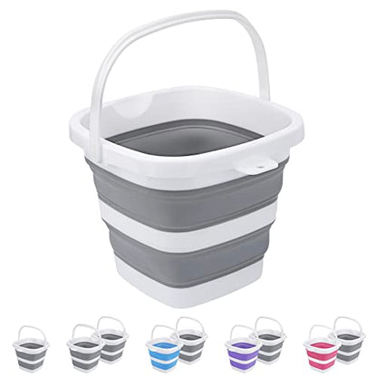 Collapsible Bucket, 5L 1.3Gallon Small Cleaning Mop Buckets for Household Outdoor Car Washing Tub Plastic Foldable Portable Camping Beach Sand Water Pot Pail Space Saving Square - color: 5l-grey