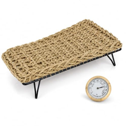 Natural Seagrass Reptile Hammock Bed with Adjustable Metal Legs, Large Elevated Resting Platform for Bearded Dragon, Lizard, Gecko, Snake, Turtle & Terrarium Pets, Includes Humidity Meter