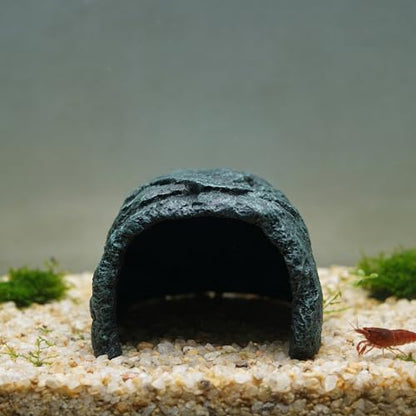 M2cbridge Fish Hide Cave Reptile Terrarium Habitat Decor Green Rock Dish | Natural color careful craft, resting spot, solid and sturdy, water dish - style: Green Rock+ Water Dish