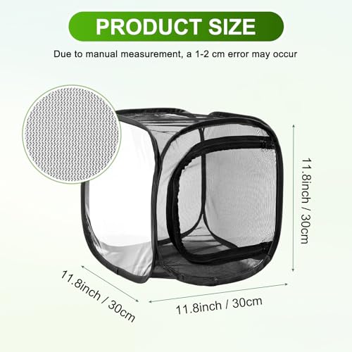M METERXITY Butterfly Habitat Cage Terrarium, Outdoor Collapsible Mesh Pop-up with Zipper Protection for Breeding Butterfly/Ladybug, Mesh Plant Enclosure [Black with Black, 12 x 12 x 12 Inch] - color: Black With Black