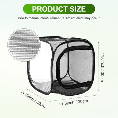 M METERXITY Butterfly Habitat Cage Terrarium, Outdoor Collapsible Mesh Pop-up with Zipper Protection for Breeding Butterfly/Ladybug, Mesh Plant Enclosure [Black with Black, 12 x 12 x 12 Inch] - color: Black With Black
