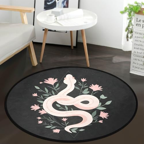 keepcute Snake Flower Area Rug 5' x 5', Washable Non-Slip - color: Snake and Flower, size: 5' (Round)