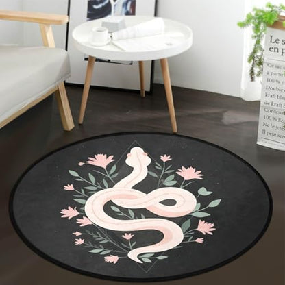 keepcute Snake Flower Area Rug 5' x 5', Washable Non-Slip - color: Snake and Flower, size: 5' (Round)