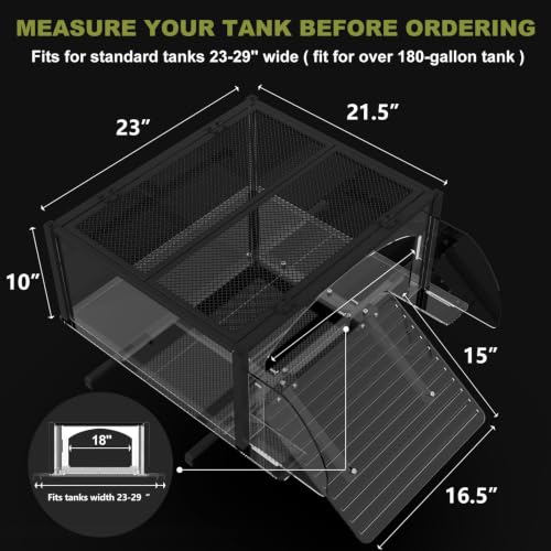 XXL Turtle Basking Platform Dock for 23-29in Wide 180+ Gallon Aquarium | Above Tank Turtle Basking Platform for Aquatic Turtles, Fits 180+ Gal Tank, Sturdy Frame, Non-Slip Steps Ramp,2 Flip-open Top - size: XXL