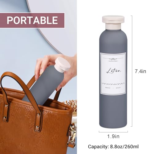 Travel Shampoo Bottle, Empty Plastic Squeeze Bottles 8.8oz with Flip Cap, Lotion Container for Toiletries Travel Size Shampoo and Conditioner - color: Gray