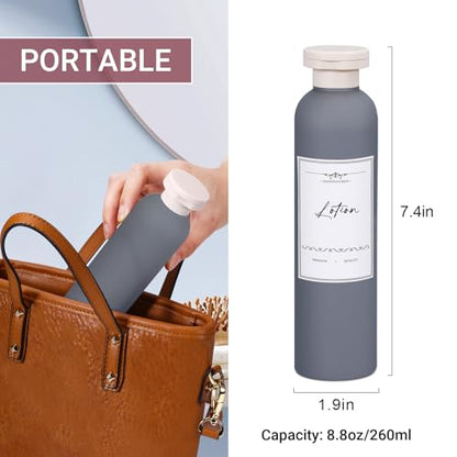 Travel Shampoo Bottle, Empty Plastic Squeeze Bottles 8.8oz with Flip Cap, Lotion Container for Toiletries Travel Size Shampoo and Conditioner - color: Gray