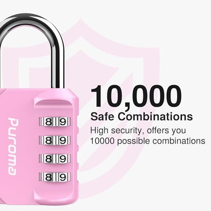 Puroma 1 Pack Combination Lock Locker 4 Digits Combo Padlock Gym Pink | For School Gate Fence Toolbox Hasp Storage, Outdoor, Resettable, Weatherproof, Side Window, Crack Cut Resist, Hardened Steel - color: Pink