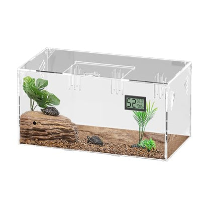Acrylic Tarantula Enclosure, Reptile Terrarium Breeding Tank w/Temperature Hygrometer,Habitat Reptiles Feeding Box Isopod Terrarium Cage for Insect Lizard Home Office (Reptile-Tank-L(No Tray)) - size: Reptile-Tank-L(No Tray)