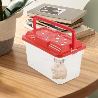POPETPOP Portable Turtle Transport Container and Travel Fish Tank, Plastic Aquarium with Handle, Medium Red Fish Breeding Box Suitable for Reptiles, Hamsters, and Small Pets