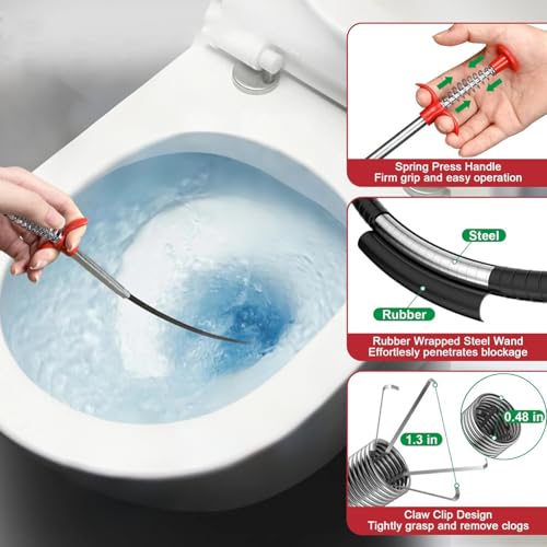 118-Inch Flexible Drain Snake with 4-Claw Grabber for Deep Clogs & Items | Extra-Long Reach • Spring-Loaded 4-Claw Grip • Retrieves Hair, Rings, Screws And Debris From Deep Or Narrow Spaces - style: 118 IN