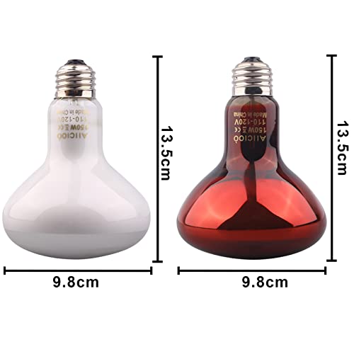 Aiicioo Reptile Heat Lamp Combo Set - 150W Day and Night Reptile Light Bulb Infrared Basking Bulb for Bearded Dragon Lizard Turtle Hermit Crab Leopard Gecko Snake Chameleon Tank - color: Red & White, size: 2 Piece Set
