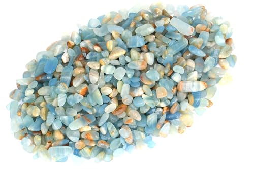 ZenQ 1 lb Crystal Chips, Tumbled Stone Chips for Crafts | Polished, Undrilled Gemstones for Resin Art, Vase Filler, Plant Decor, Candle Making, and DIY Projects - color: Lemurian Aquatine Calcite 0.2"- 0.6"
