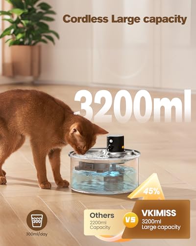 Wireless Cat Water Fountain Cordless: 108oz Battery Operated Cat Fountain | 3.2L Automatic Pet Water Dispenser Rechargeable Drinking Fountains for Cats Indoor with Motion Sensor Multiple Cats and Dogs
