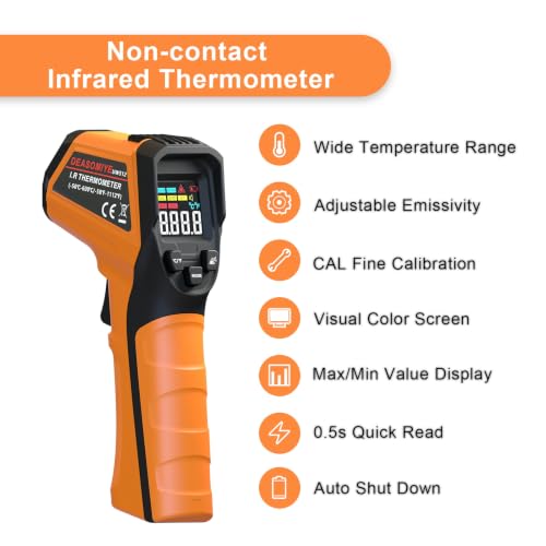 Infrared Thermometer Laser Temperature Gun for Griddle,Grill,Pizza Oven,Candy,Fridge, Digital IR Thermometer Temp Gun with -58℉ to 1112℉,Color LCD,Cal Calibrate, Adjustable Emissivity,Min Max Measure - color: Coral