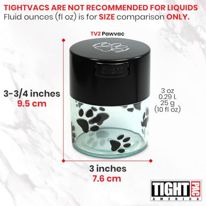 Pawvac 3 Ounce Vacuum Sealed Pet Food Storage Container; Black Cap & Clear Body/Black Paws - color: Clear Paws, size: TV2