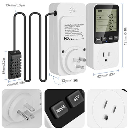 Temperature and Humidity Controller Plug in Thermostat Outlet with Humidity Control 120V Heating Cooling Humidification Dehumidification for Greenhouse Mushroom Grow Tent Reptile Aquarium - color: Htc820