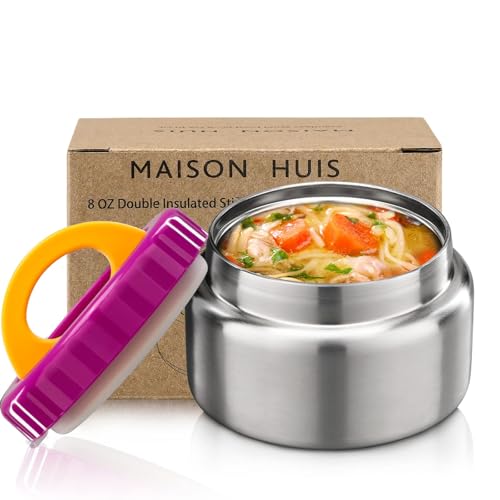 MAISON HUIS 8oz Soup Thermo Wide Mouth Vacuum Insulated Thermo Jar, Leak Proof Stainless Steel Food Container for Hot&Cold Food Kids Lunch Soup for School Travel (Purple) - color: Purple
