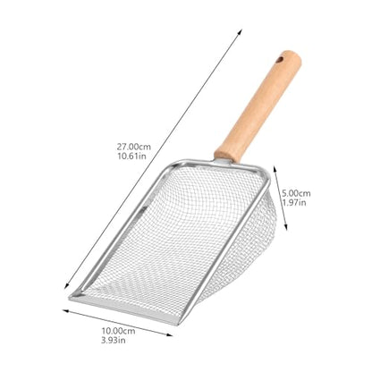 SEWACC Reusable Stainless Steel Reptile Litter Scoop with Ergonomic Wooden Handle, Wear-Resistant Pet Poop Clean Tool for Tortoises and Lizards, Big Wide Mouth Design for Easy Terrarium