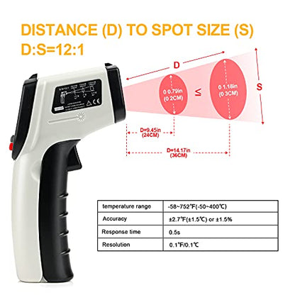 Non-Contact Digital Laser Infrared Thermometer, -58℉~ 752℉ (-50℃ ~ 400℃) Handheld IR Temperature Gun with Adjustable Emissivity for Kitchen Cooking BBQ Automotive Daily Use and Industrial - color: Gray