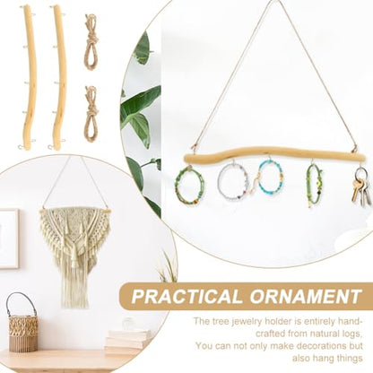 2 Pack 15" Natural Driftwood Wall Hooks, Farmhouse Jewelry Organizer | Set of 2 rustic hanging branch organizers, for necklaces bracelets earrings, wall decor for bedroom bathroom entryway