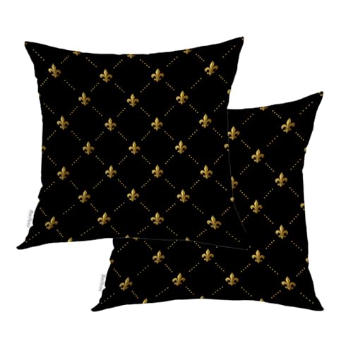 French Pillow Covers, Fleur De Lis Black and Gold from Art Square 16 x 16 Inches Decorative Throw Pillow Covers Cotton Cushion for Sofa Bedroom Car, Gold Black 1, Set of 2 - color: Geometric Plaid Stripe Black3, size: 16" x 16" (Pack of 2)