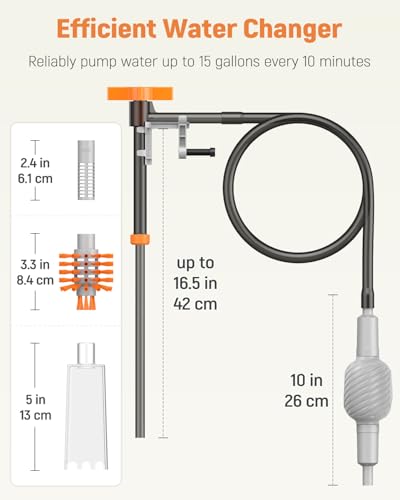 Pawfly 3-in-1 Aquarium Water Changer, Gravel Cleaner & Tank Brush – Fish Tank Cleaner with Adjustable Flow, Extendable 11–16in Tubing & 3.75ft Hose for Sand Washing, Water Changing and Maintenance