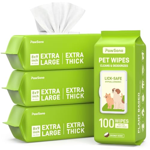 Hypoallergenic Pet Wipes for Dogs, Cats & Small Animals, 400 Coun | Quick Clean & Deodorize Paws, Butt, Eyes, Face & Fur | Daily Grooming Wipes | Extra Large & Thick | Coconut Scented - size: 400 Grooming Wipes