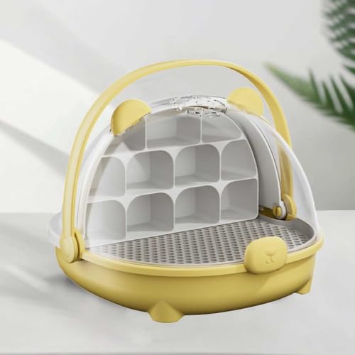 Silkworm Growth Box, Silkworm Breeding Box with Transparent Space Capsule Design, Portable Reptile Feeding Box Transparent Animal Habitat Cage with Handle (Yellow) - color: Yellow