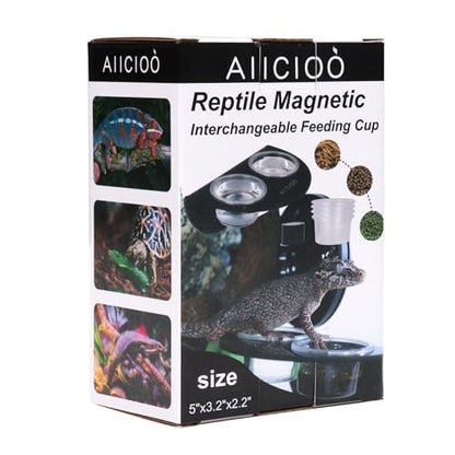 AIICIOO Gecko Feeder Ledge with 6 Pack Plastic Bowls Crested Gecko Food Dish Strong Magnetic Reptile Food Feeder Water Dish for Chameleon Bearded Dragon Tank Accessories - size: Feeding Ledge Black