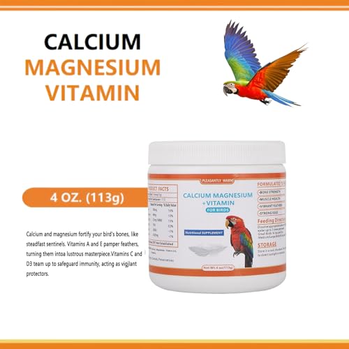 Calcium Powder for Birds with Magnesium & Vitamin D3 – 4oz，Essential for molting Period ， Faster Feather Regrowth, Strong Beak & Bone