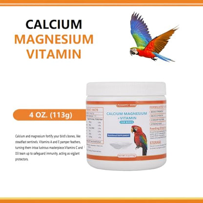 Calcium Powder for Birds with Magnesium & Vitamin D3 – 4oz，Essential for molting Period ， Faster Feather Regrowth, Strong Beak & Bone