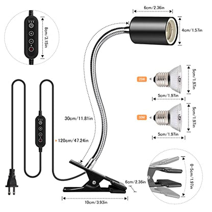 Reptile Heat Lamp, UVA UVB Reptile Light with 360° Rotatable Hose and Timed, Heating Lamp with 2 Bulbs Suitable for Bearded Dragon Reptiles Turtle Lizard Snake (Heat Lamp 25w/50w Bulb) - style: Single-Head-Lamp