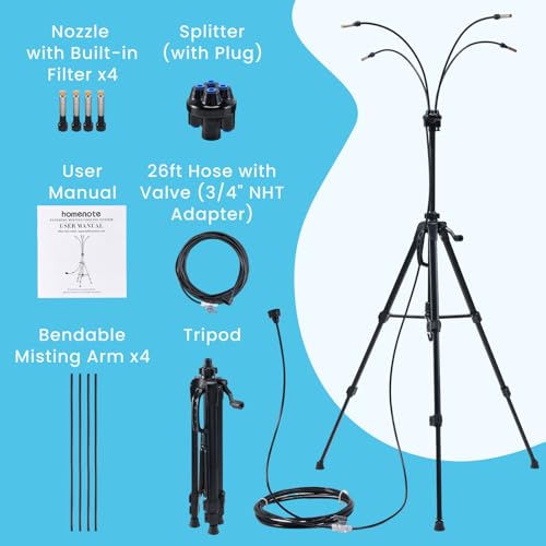 Standing Misters for Outside Patio, 4.8FT Adjustable Height | Tripod Base, 26FT Misting Hose, Portable Misting System For Backyard Tanning, Pool, BBQ Cooling & Garden Watering
