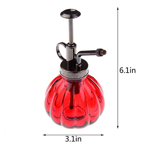 Flower Water Spray Bottle Can Pot Plant Mister | Vintage Pumpkin Style Decorative Glass Plant Atomizer Watering Can Pot with Pump for Terrariums Flowers Potted Plants (Red) - color: Red