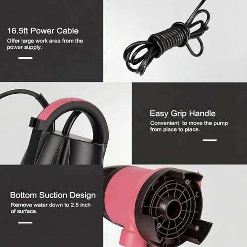Prostormer 1HP 3700GPH Submersible Sump Pump with Automatic Float Switch | Pink Water Pump, Draining Transfer Clean & Dirty Water, for Pools/Ponds/Gardens/Flooded Cellars/Aquariums/Irrigation - color: Pink