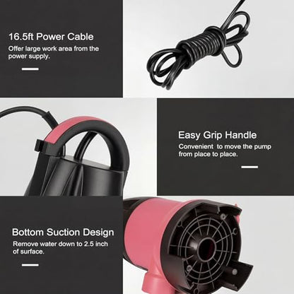 Prostormer 1HP 3700GPH Submersible Sump Pump with Automatic Float Switch | Pink Water Pump, Draining Transfer Clean & Dirty Water, for Pools/Ponds/Gardens/Flooded Cellars/Aquariums/Irrigation - color: Pink